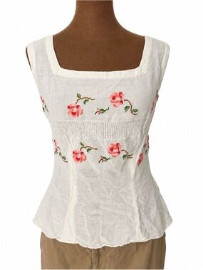 Vintage Floral Embroidered Square Neck Tank Top Size S
